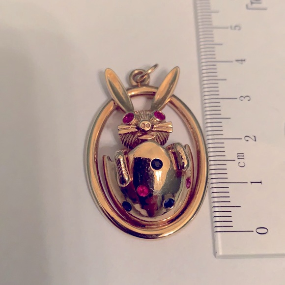14K YG RUBY & SAPPHIRE RABBIT CHARM 15.4GR - Picture 7 of 13